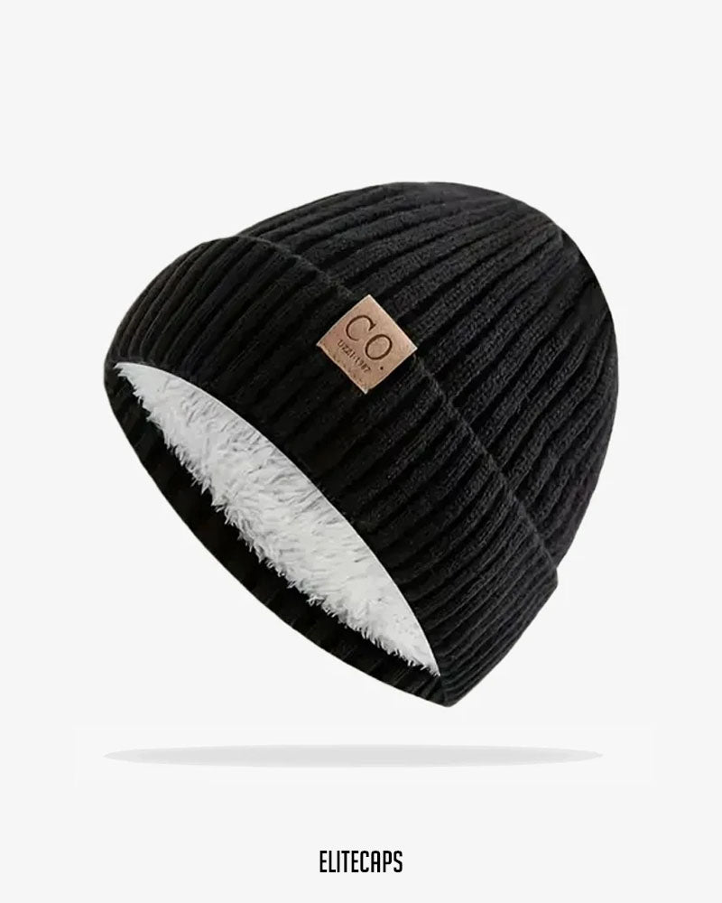 Black Fleece-Lined Knit Beanie  - B0120