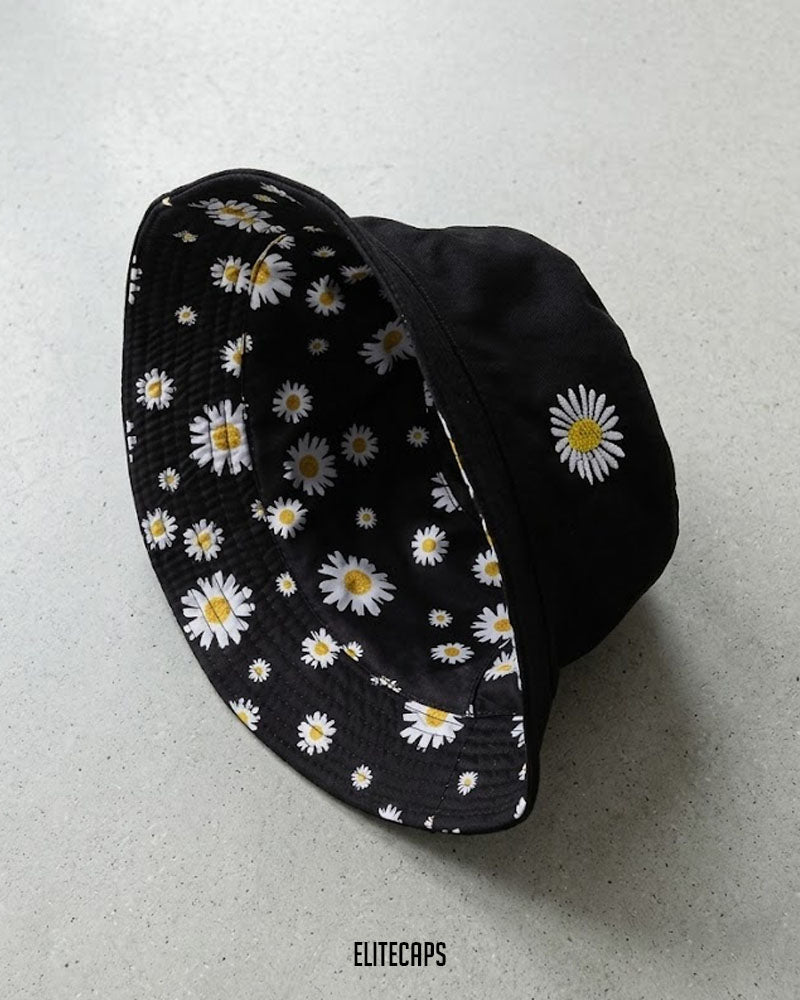 Floral Convertible Black Bucket Hat - H0110