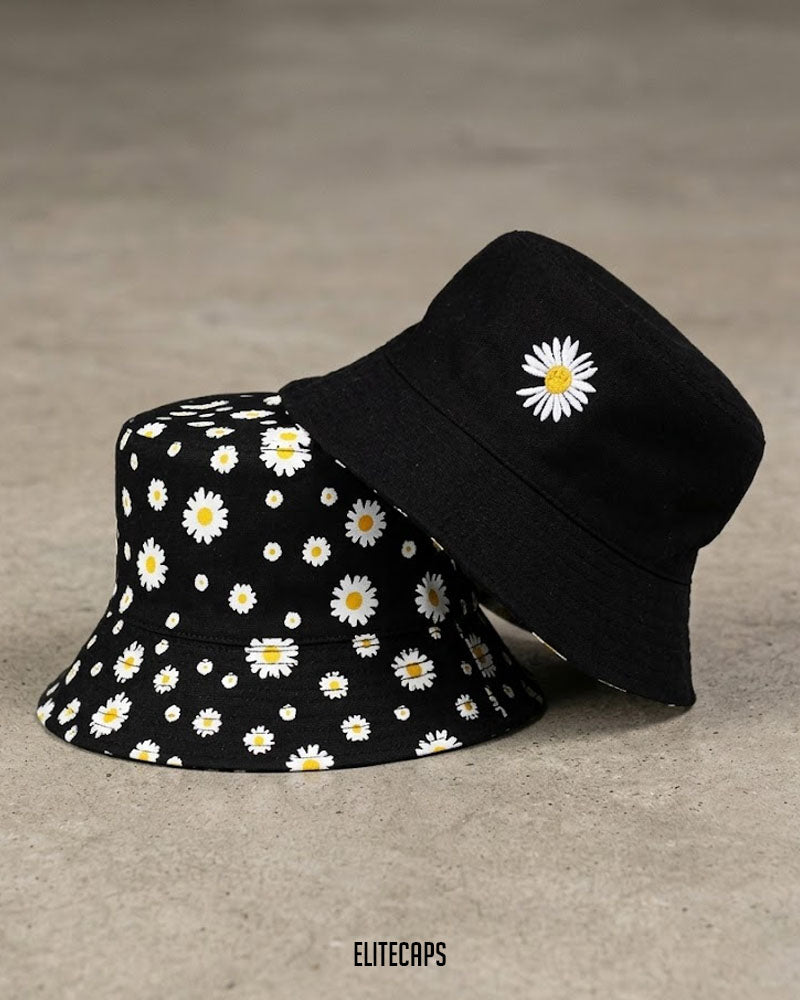 Floral Convertible Black Bucket Hat - H0110