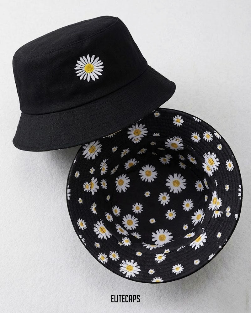 Floral Convertible Black Bucket Hat - H0110
