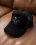 Horse Embroidered Corduroy Trucker Cap - C0355 - Black