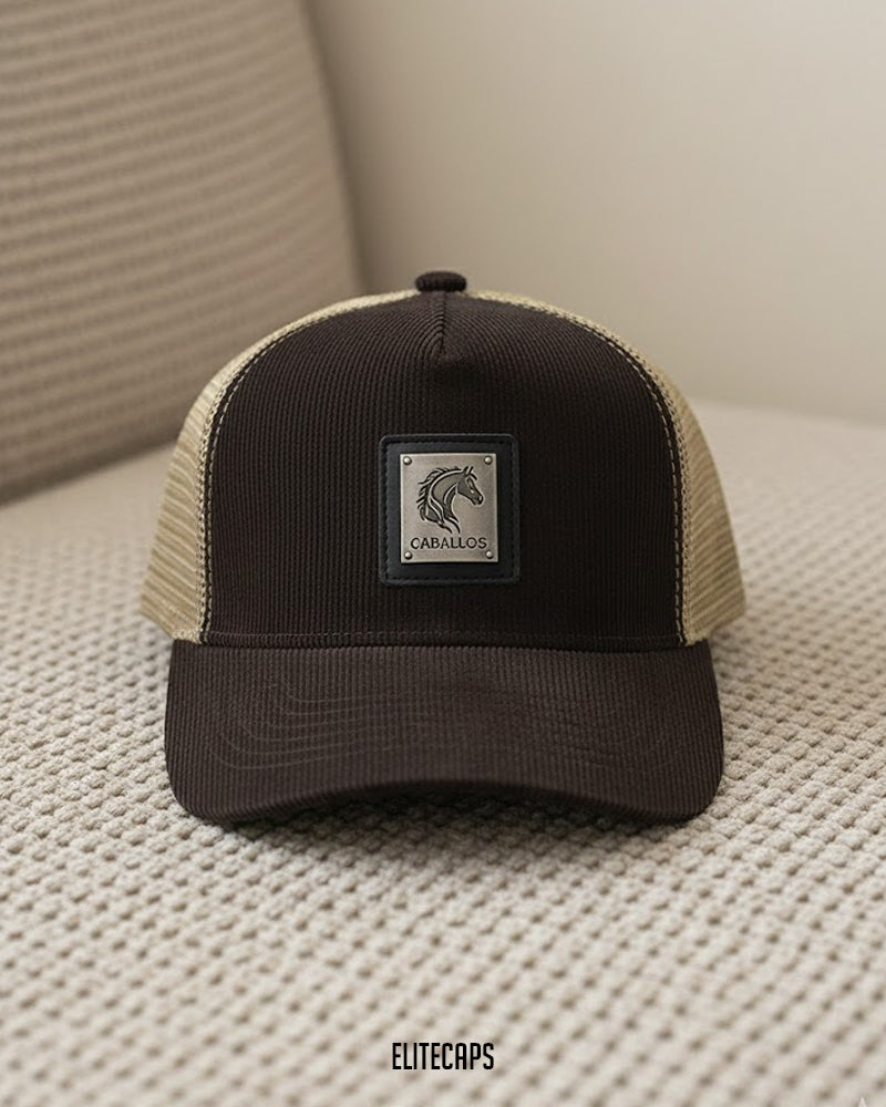 Versatile Dark Brown Corduroy Trucker Cap - C0300