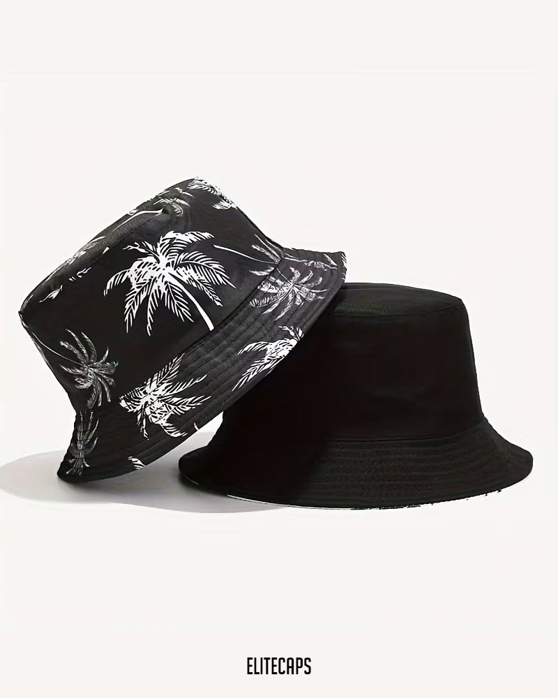 Black & White Palm Convertible Bucket Hat - H0113B