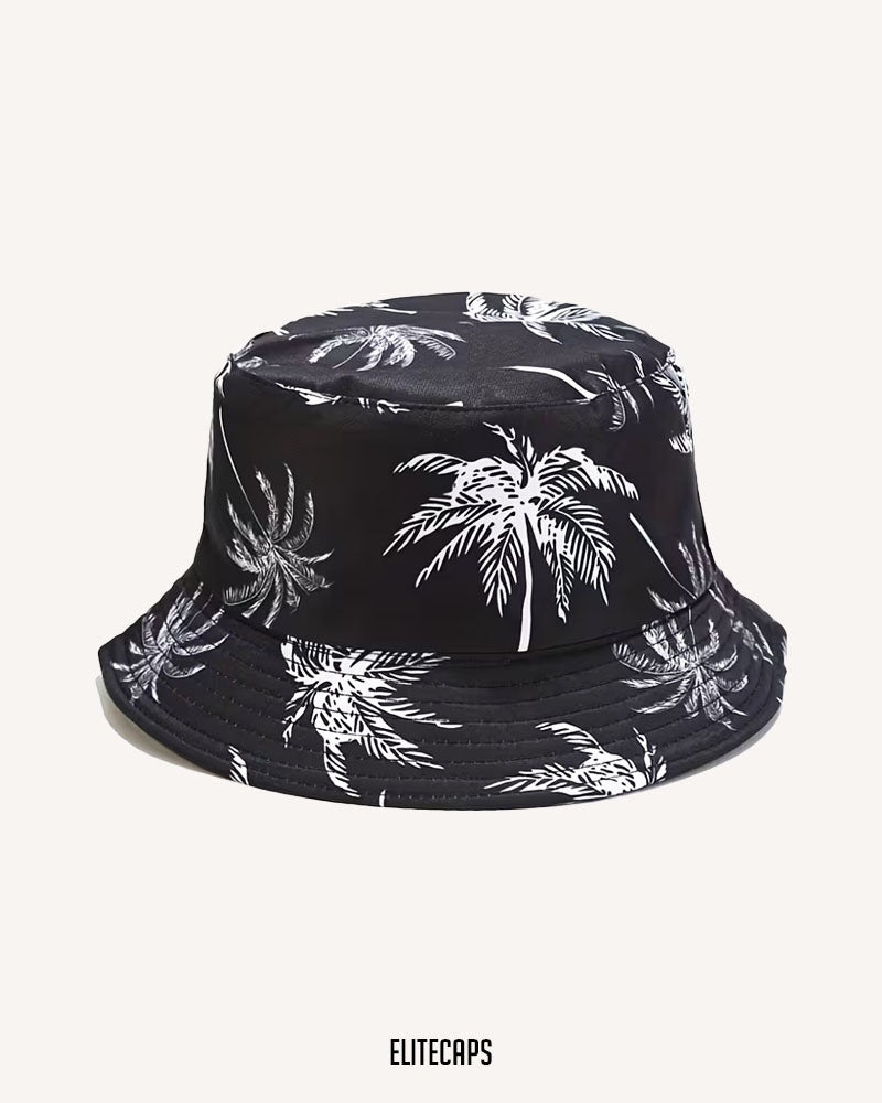 Black & White Palm Convertible Bucket Hat - H0113B