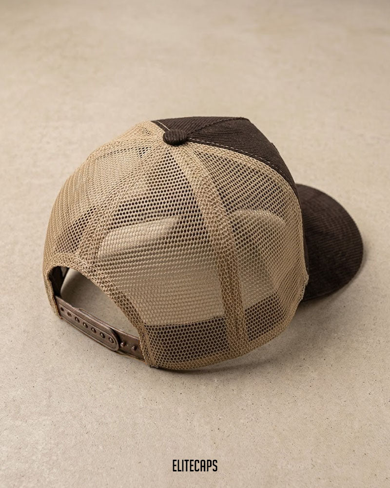 Horse Embroidered Corduroy Trucker Cap - C0355 - Dark Brown