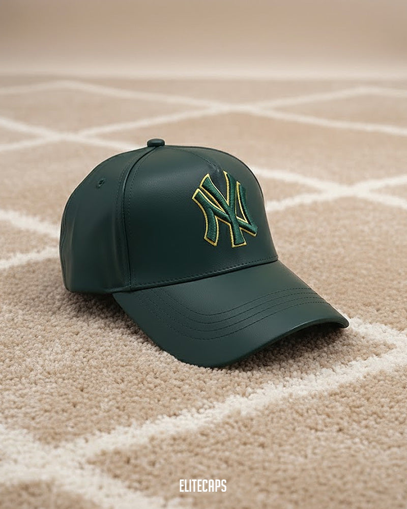 NY Deep Green Yankees Faux Leather Cap - C0361