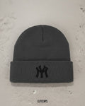 NY Embroidered Grey Soft Knit Beanie - B0115