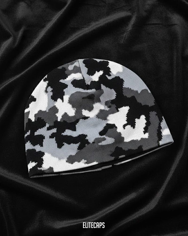 Deep Grey Camouflage Knit Beanie - B0111