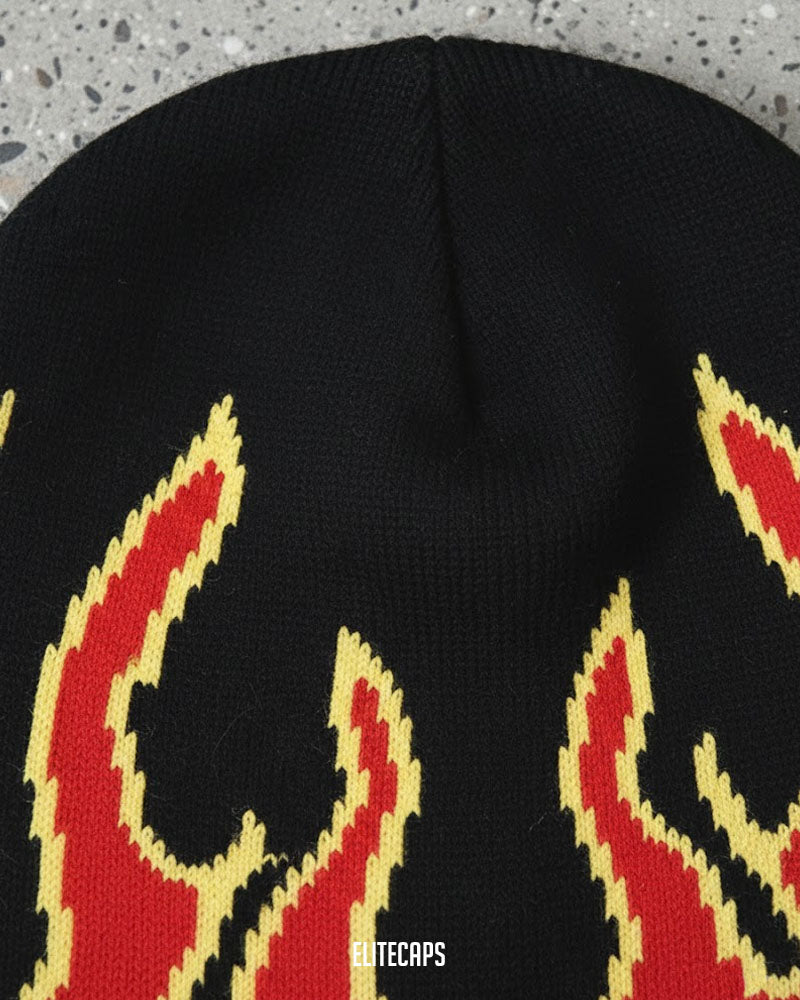 Black Vintage Flame Beanie - B0101