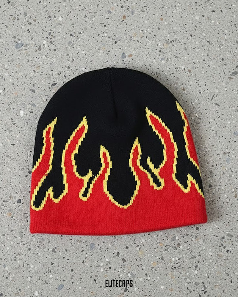 Black Vintage Flame Beanie - B0101