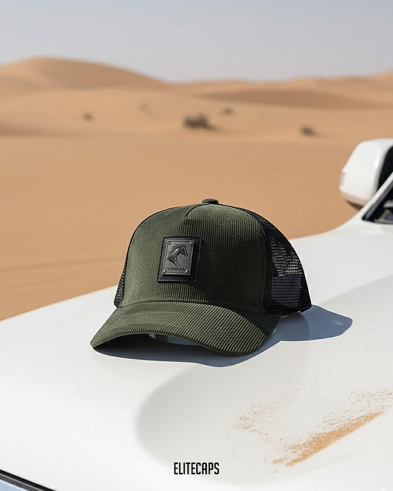 Versatile Army Green Corduroy Trucker Cap - C0300