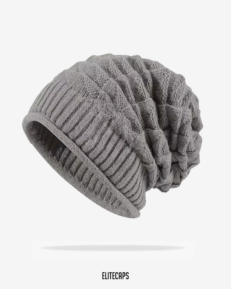 Unisex Grey Diamond Knit Beanie - B0126