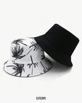 White & Black Palm Convertible Bucket Hat - H0113