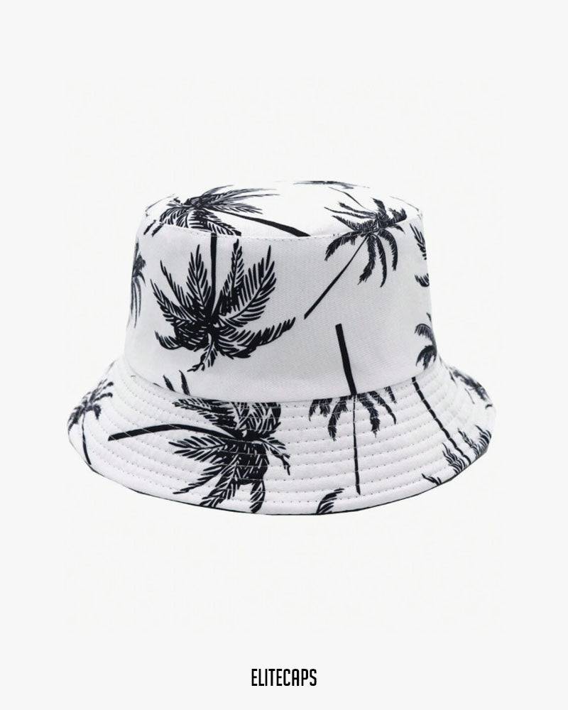 White & Black Palm Convertible Bucket Hat - H0113